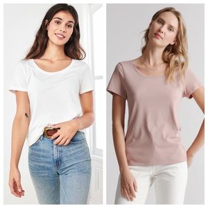 NWT TWO Quince Cotton Modal Crew Neck Tee, Small, white and dusty rose colors
